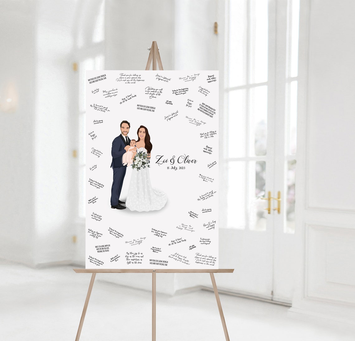 John and Raleigh Hexagonal Wedding Guest Book Portrait Poster - Image 4