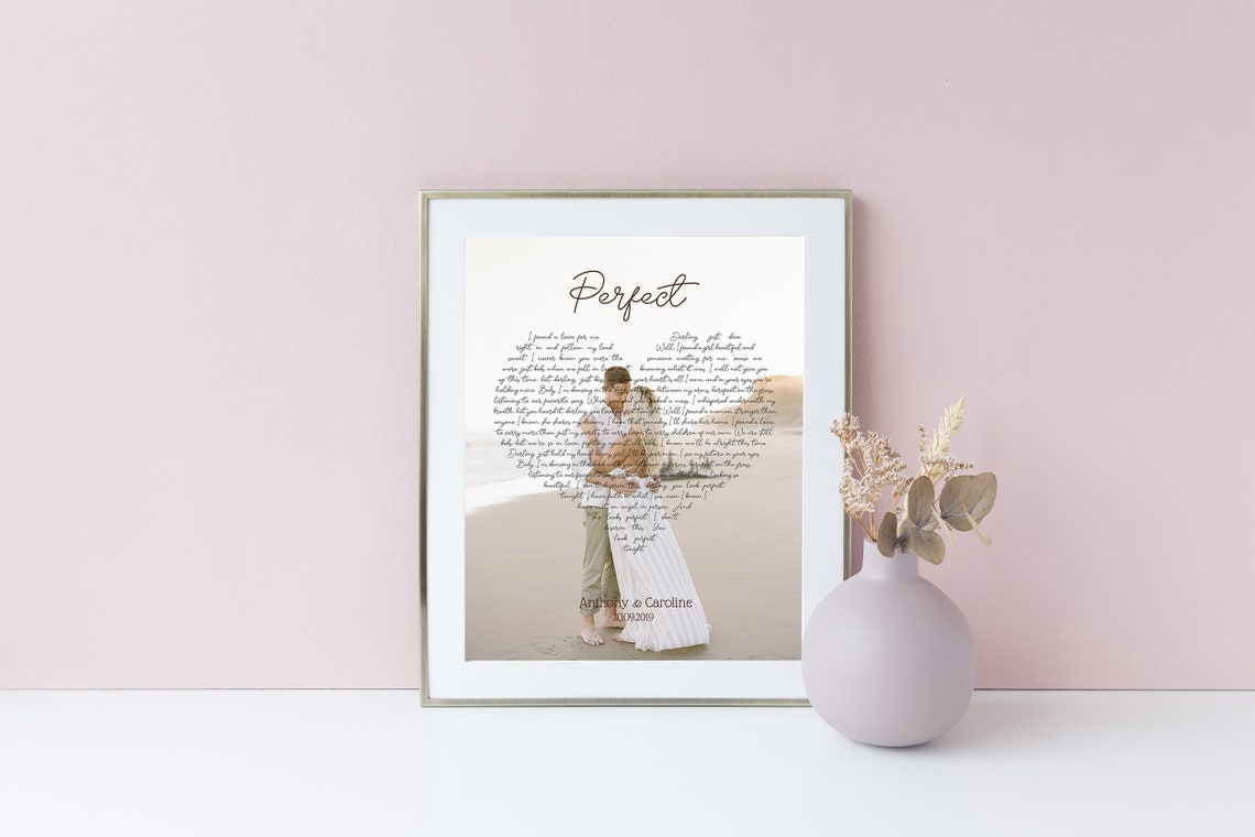 Perfect Ed Sheeran Heart Shaped Lyrics Beach Wedding Photo Poster - Image 5