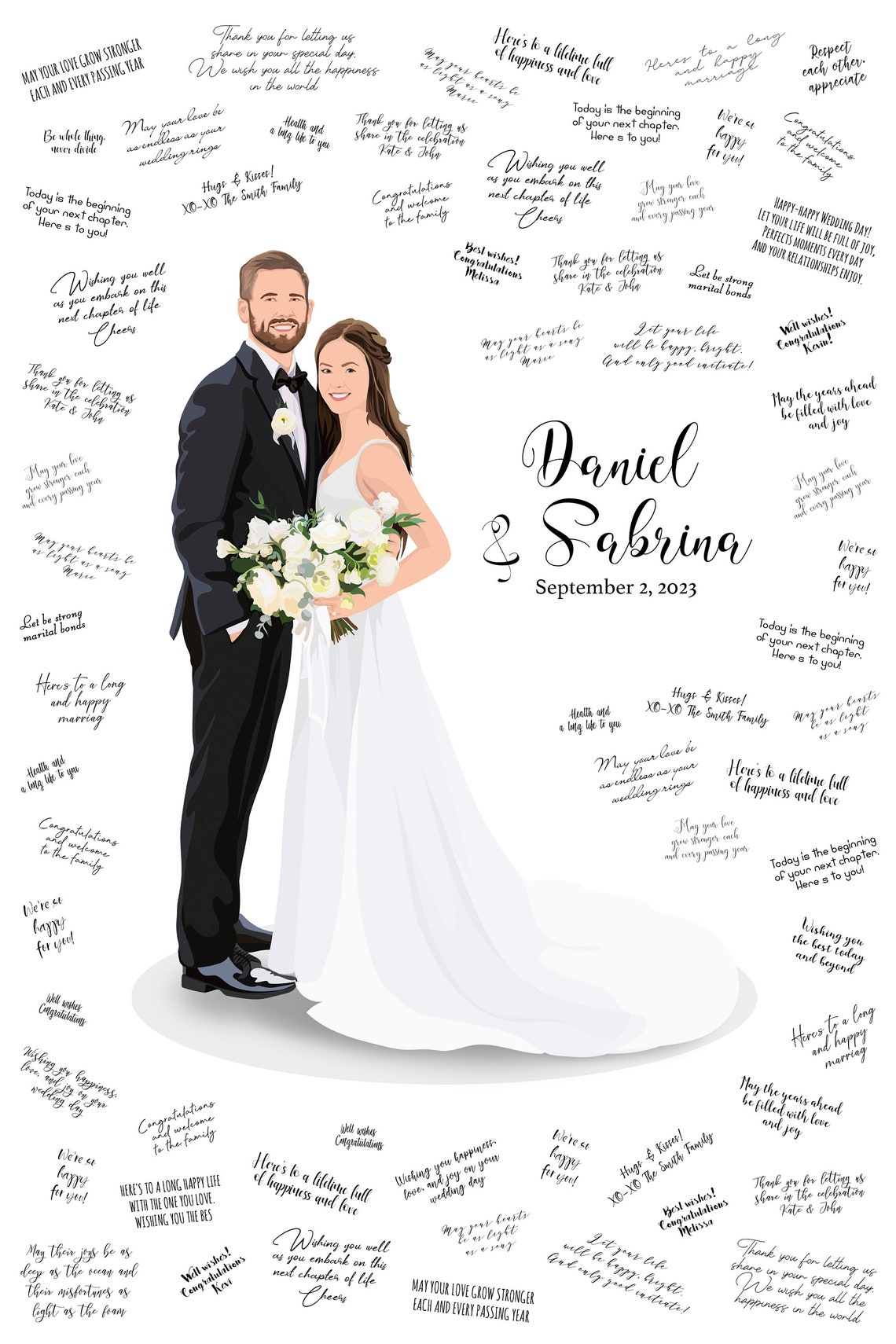 Daniel and Sabrina Wedding Guest Book Couple Portrait Poster - Image 6