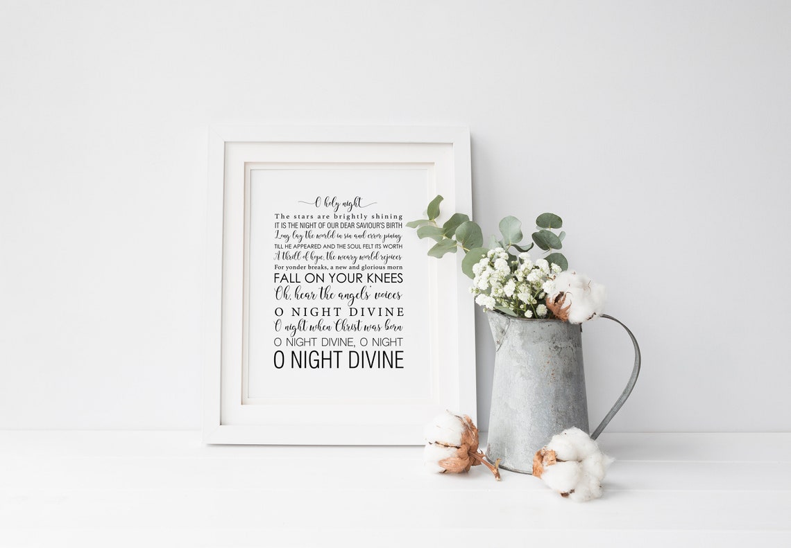 O Holy Night Christmas Word Art Christmas Hymn Song Lyrics Print Christmas Wall Art Christmas Carol Christmas Gifts - Image 4