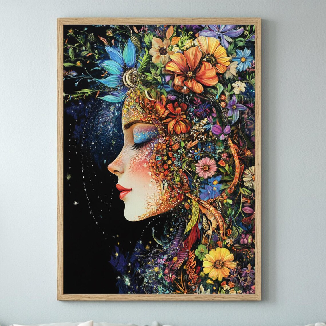 Floral Goddess, Celestial Boho Decor Wall Art