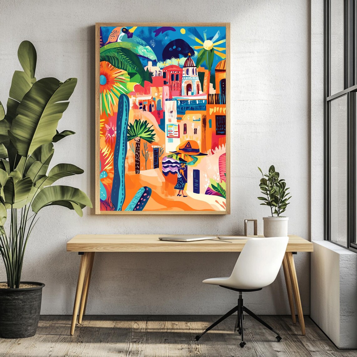 Mexican Village Travel Poster, Boho Home Accent - Image 3