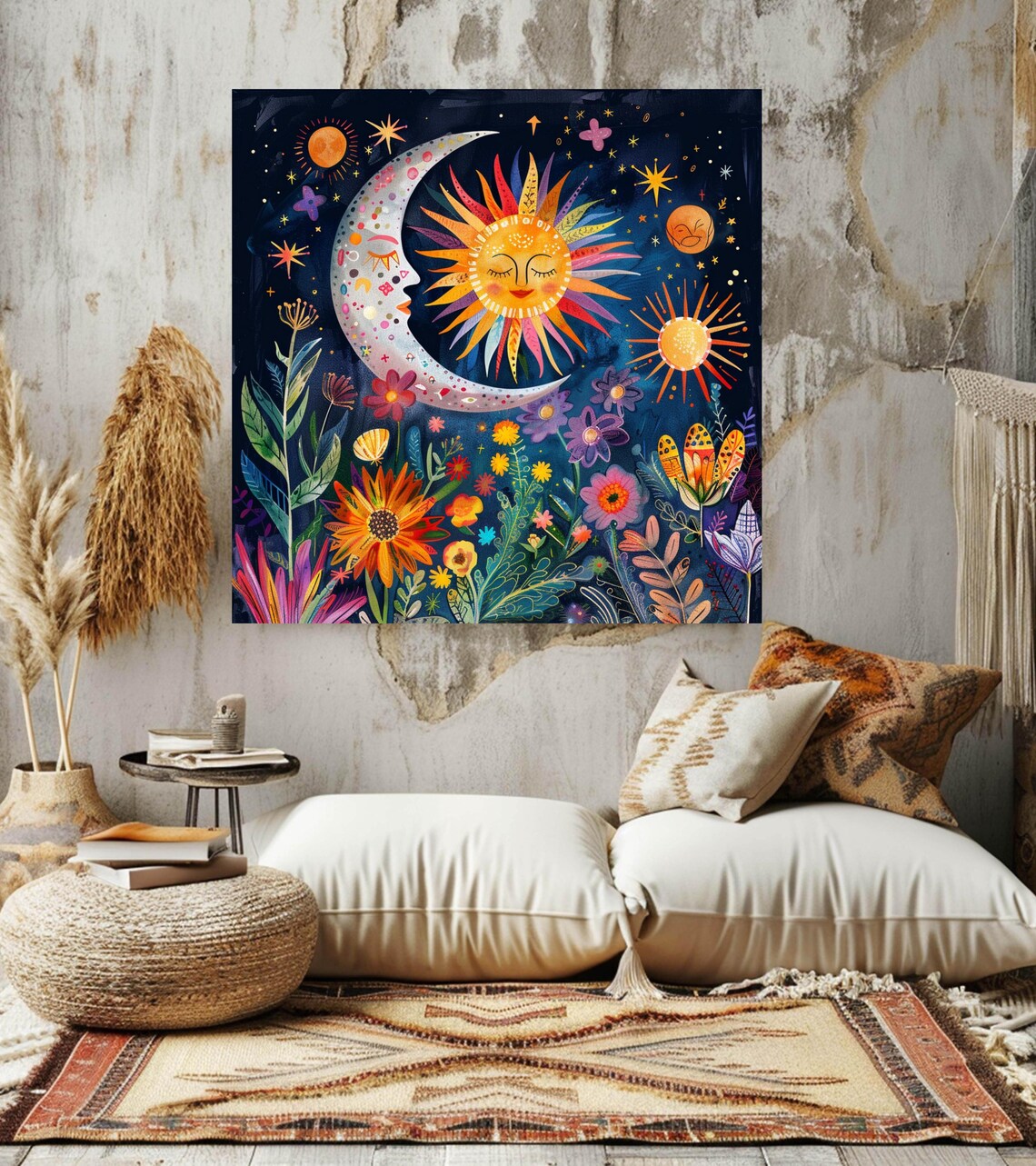 Celestial Floral Poster, Cosmic Boho Decor - Image 2