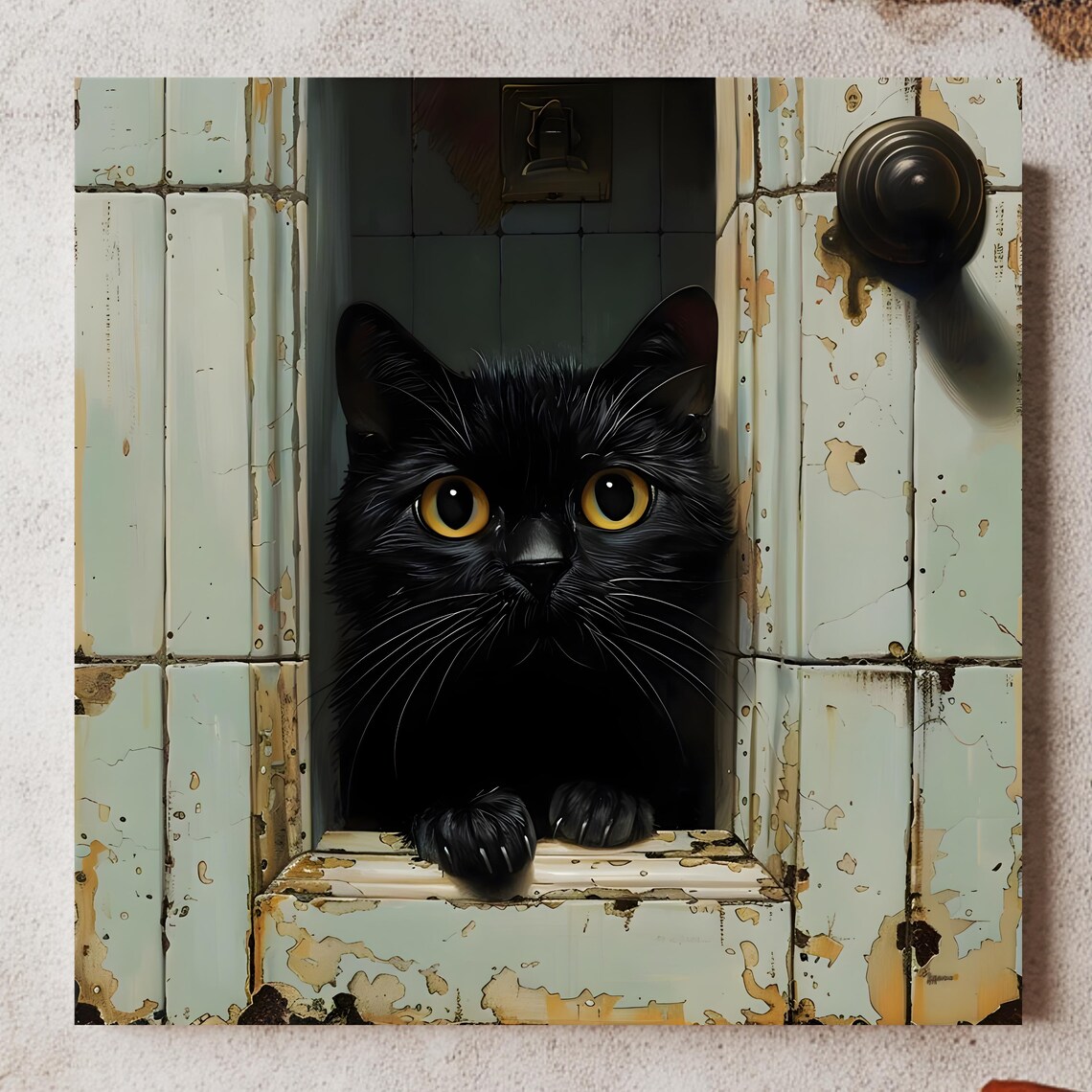 Black Cat Bathroom Wall Art, Trendy Decor