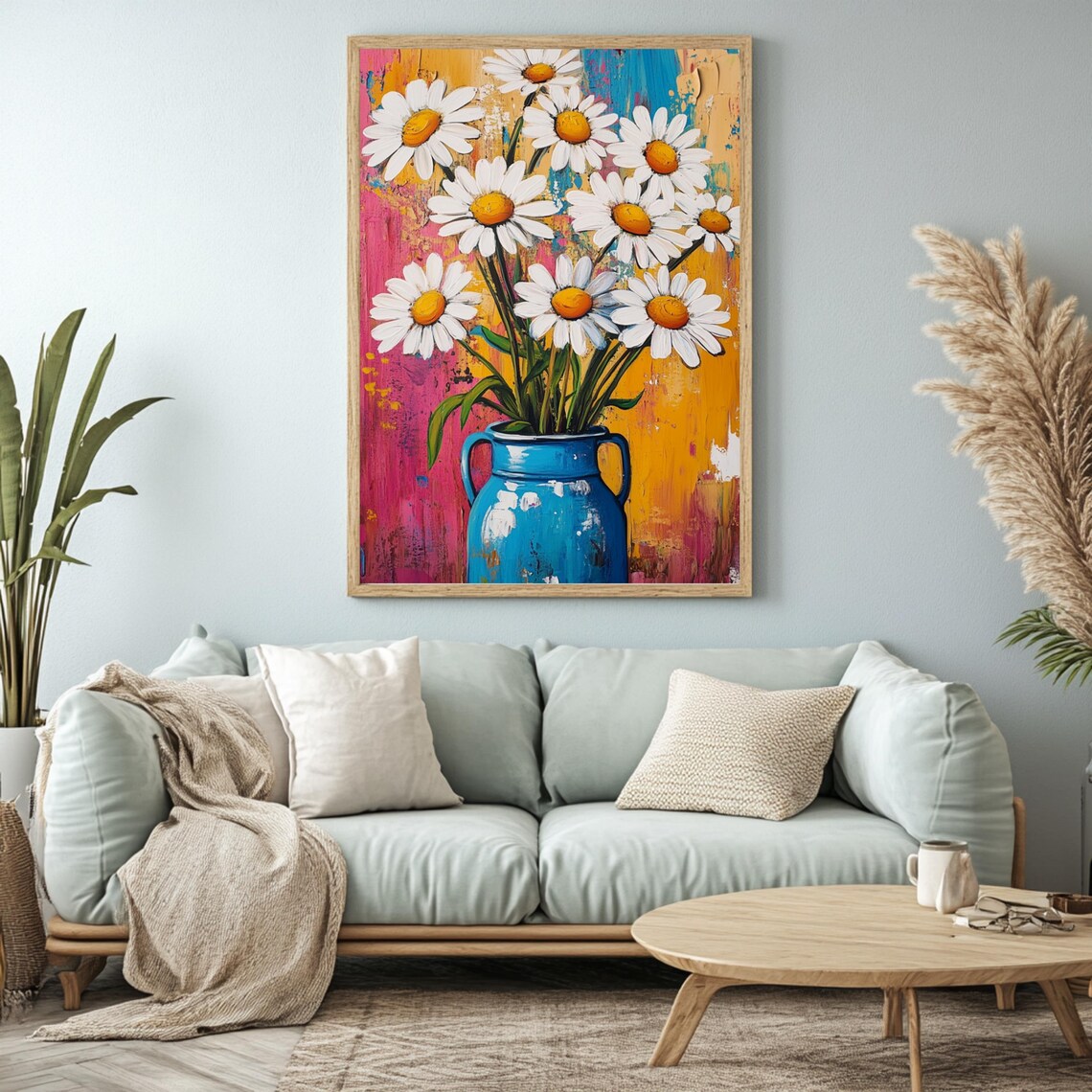 Daisy Vase Retro Floral Print, Vibrant Bouquet - Image 2