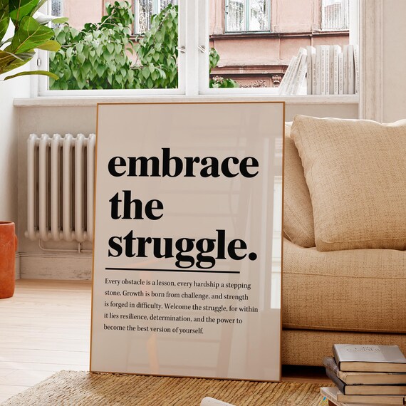 Embrace The Struggle Quote Print Motivational Wall Art For Office Gym Entrepreneur Decor