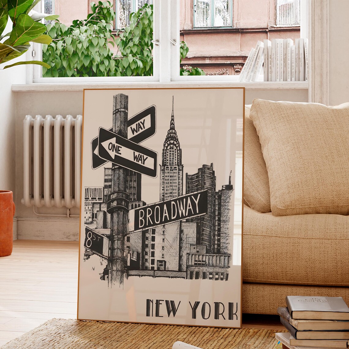 New York City Broadway Chrysler Building Sketch Line Art Poster