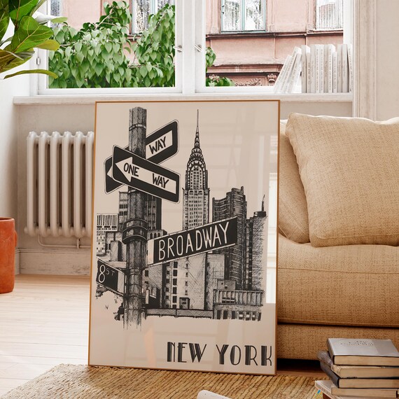 New York City Broadway Chrysler Building Sketch Line Art Poster