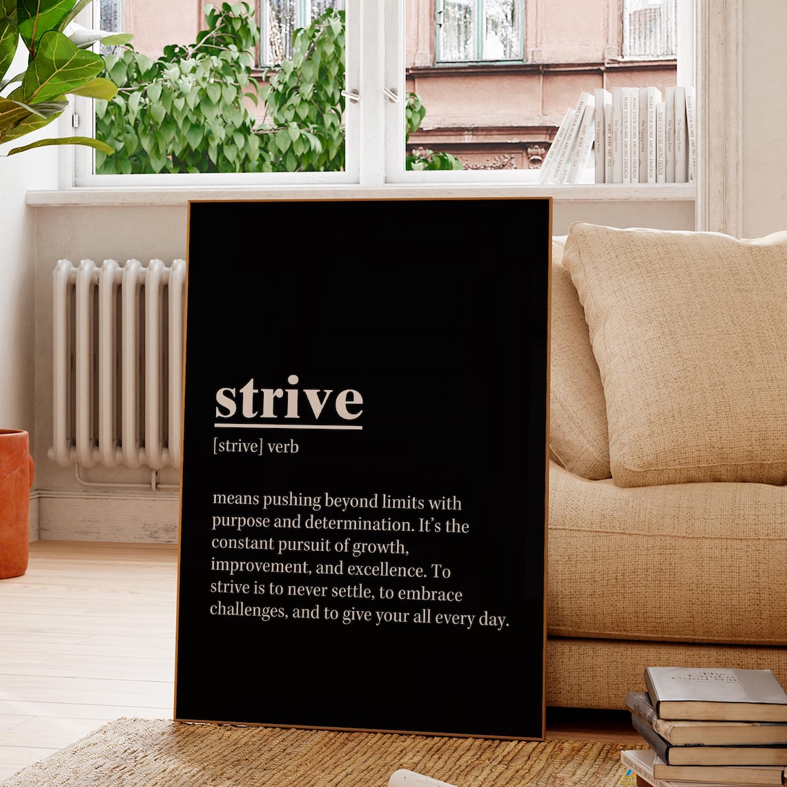 Strive Definition Motivational Dictionary Style Black Wall Art