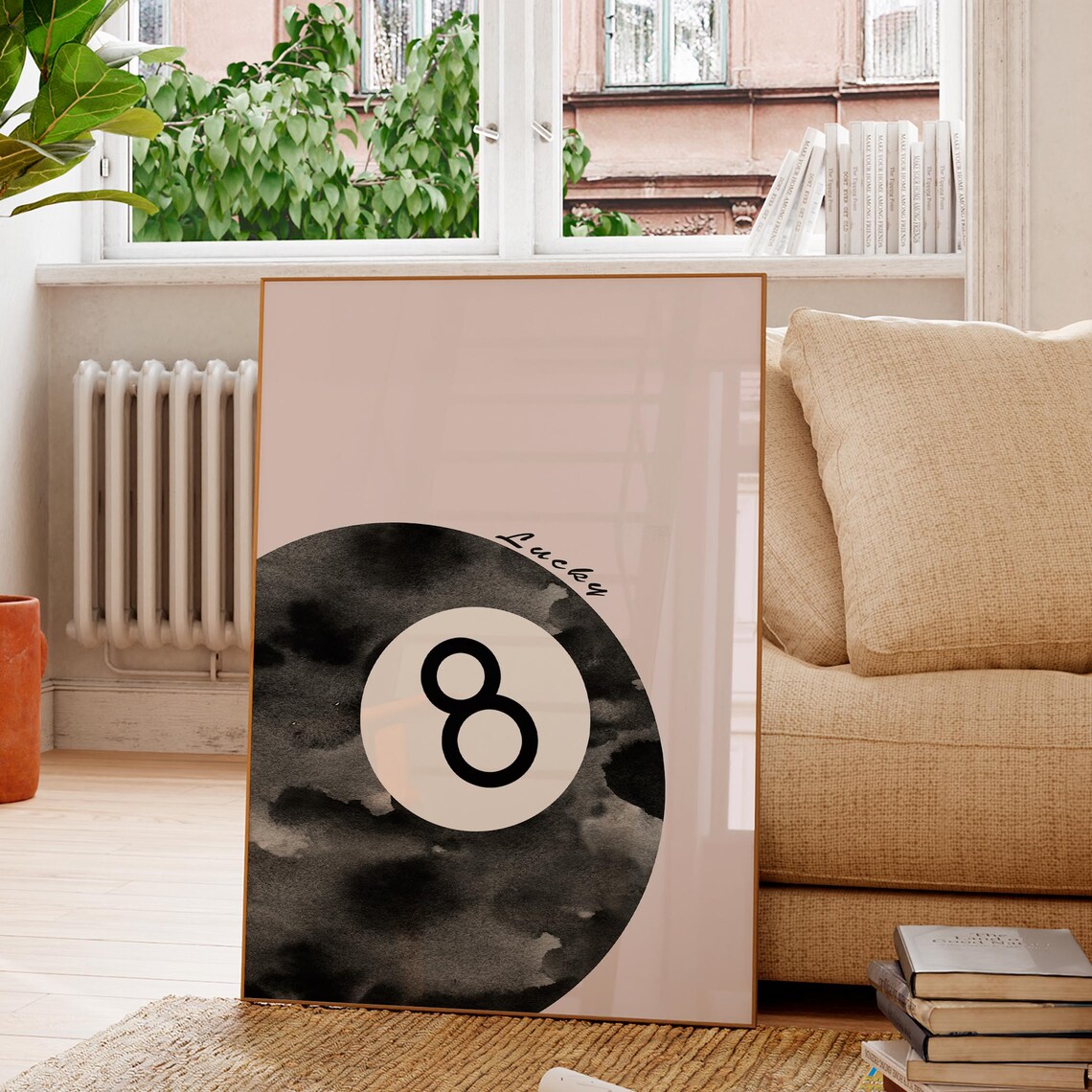 Lucky Eight Ball Watercolor Retro Pool Hall Game Room Art Poster