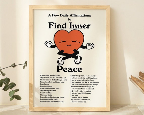 Daily Affirmations Retro Meditation Typographic Art Print