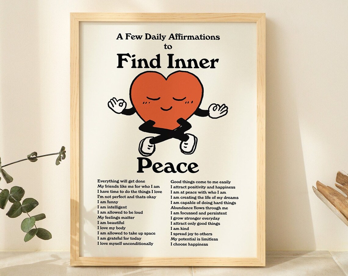 Daily Affirmations Retro Meditation Typographic Art Print