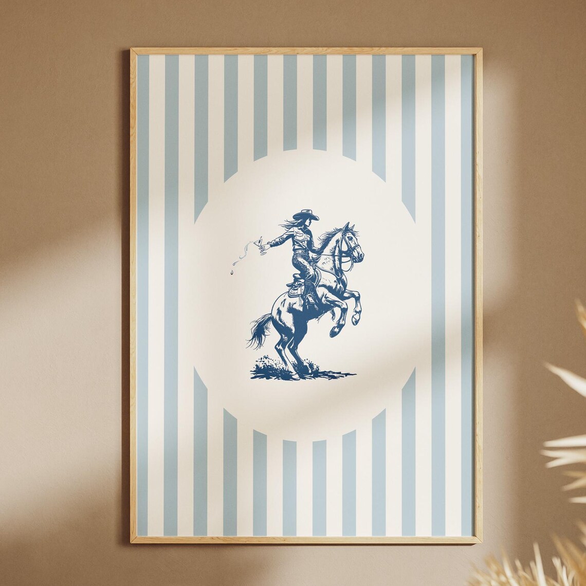 Light Blue Striped Western Cowgirl Poster, Vintage