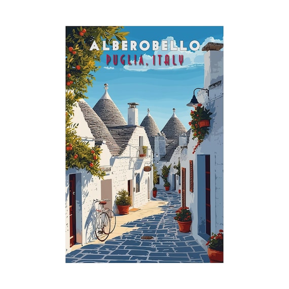 Alberobello Trulli Houses Print Vintage Italian Travel Poster