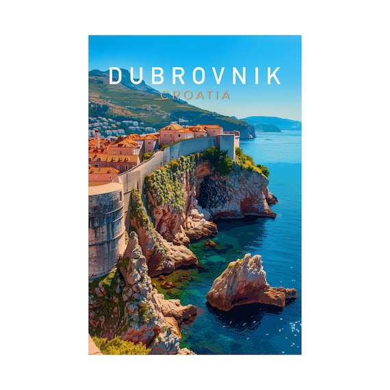 Dubrovnik Croatia Old Town Walls Adriatic Coast Vintage Travel Poster