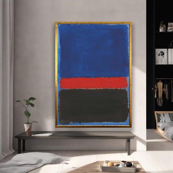 Large Abstract Color Field Painting Blue Red Black Modern Wall Art