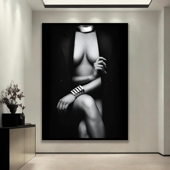Black White Nude Fine Art Blazer Elegant Boudoir Style Photo Poster