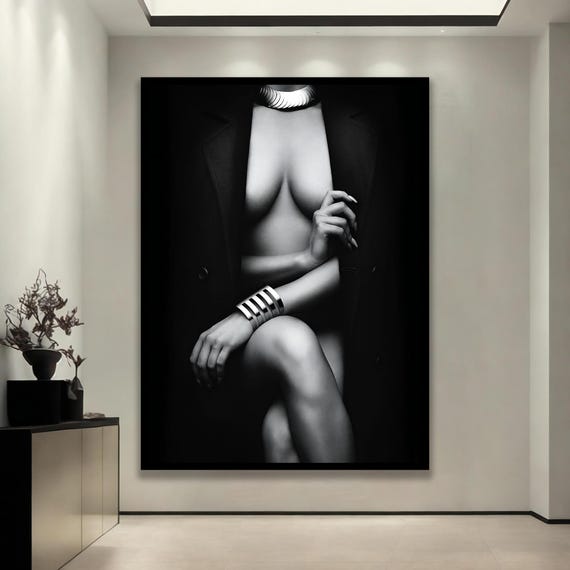 Elegant Erotic Nude Wall Art Black And White Female Canvas Modern Minimalist Decor