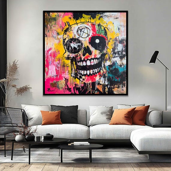 Colorful Skull Canvas Wall Art Urban Street Style Modern Decor