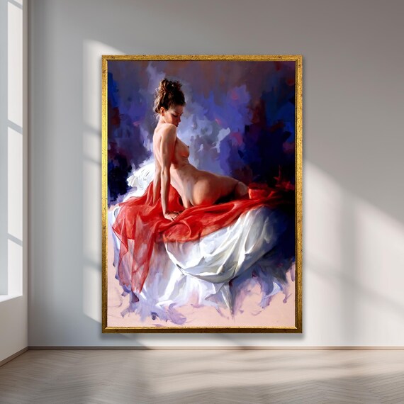 Elegant Woman in Red Fabric Classical Oil Painting Fine Art Poster