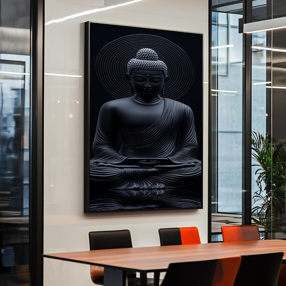 Minimalist Buddha Art Black Obsidian Canvas With Zen Design