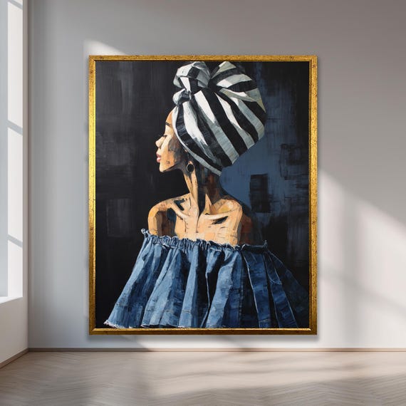Abstract African Woman With Striped Headwrap Picassoinspired Art