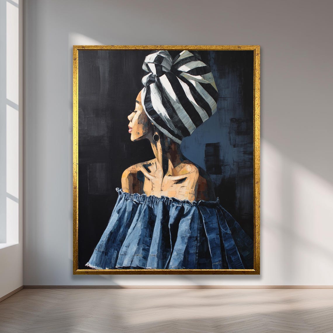 Abstract African Woman With Striped Headwrap Picassoinspired Art