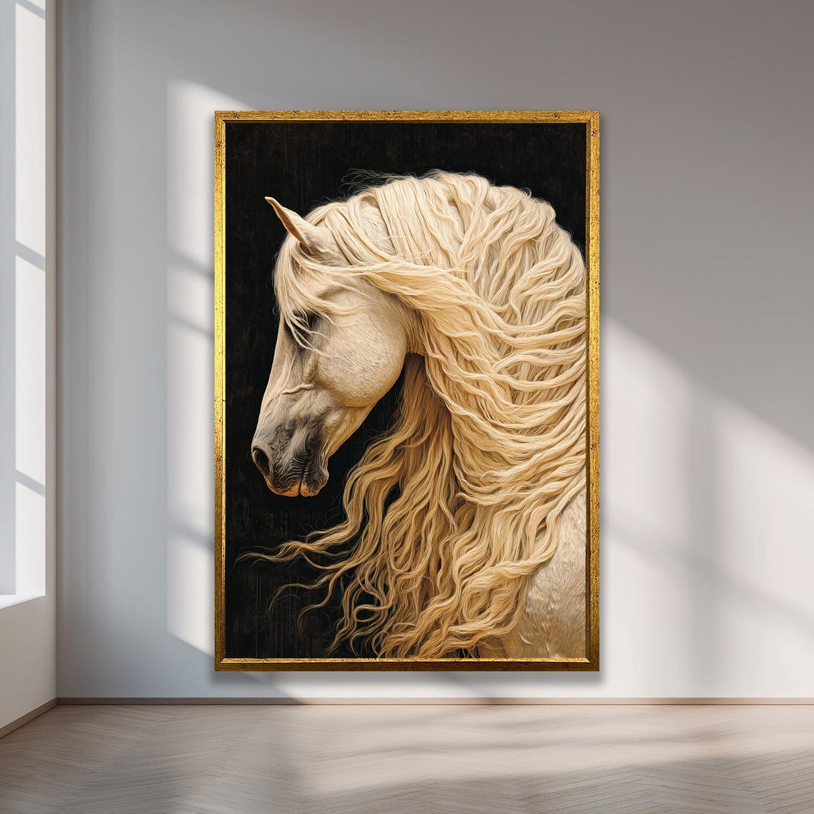 Arabian Horse Portrait Painting Poster Elegant Dark Background Mane