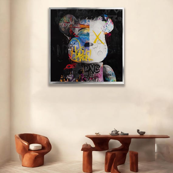 Graffiti Teddy Bear Framed Print Urban Pop Art Canvas