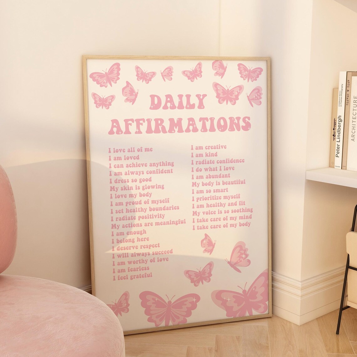 Daily Affirmations Pink Quote Poster for Girl Room