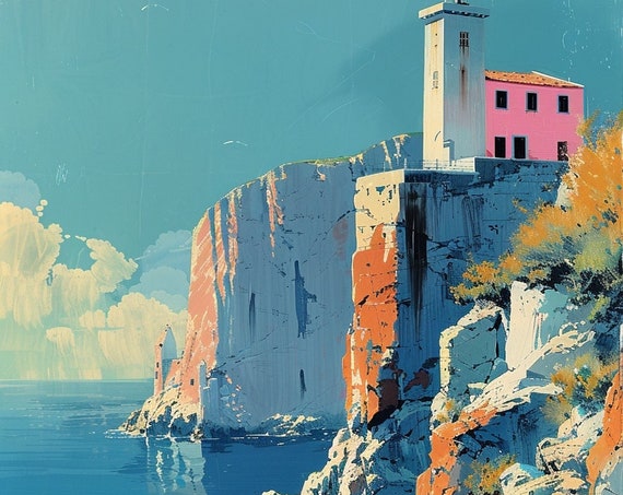 Cove Art Print Lighthouse Print Ocean Wall Art Tropical Wall Art Water Wall Art Lighthouse Decor Ocean Painting Beach Prints