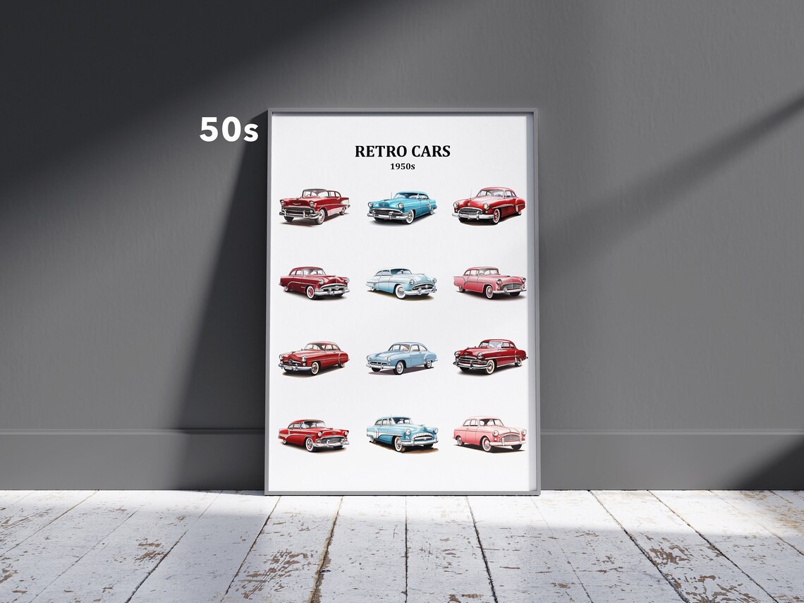 1950s Retro Cars, Boys Room Gift, Poster