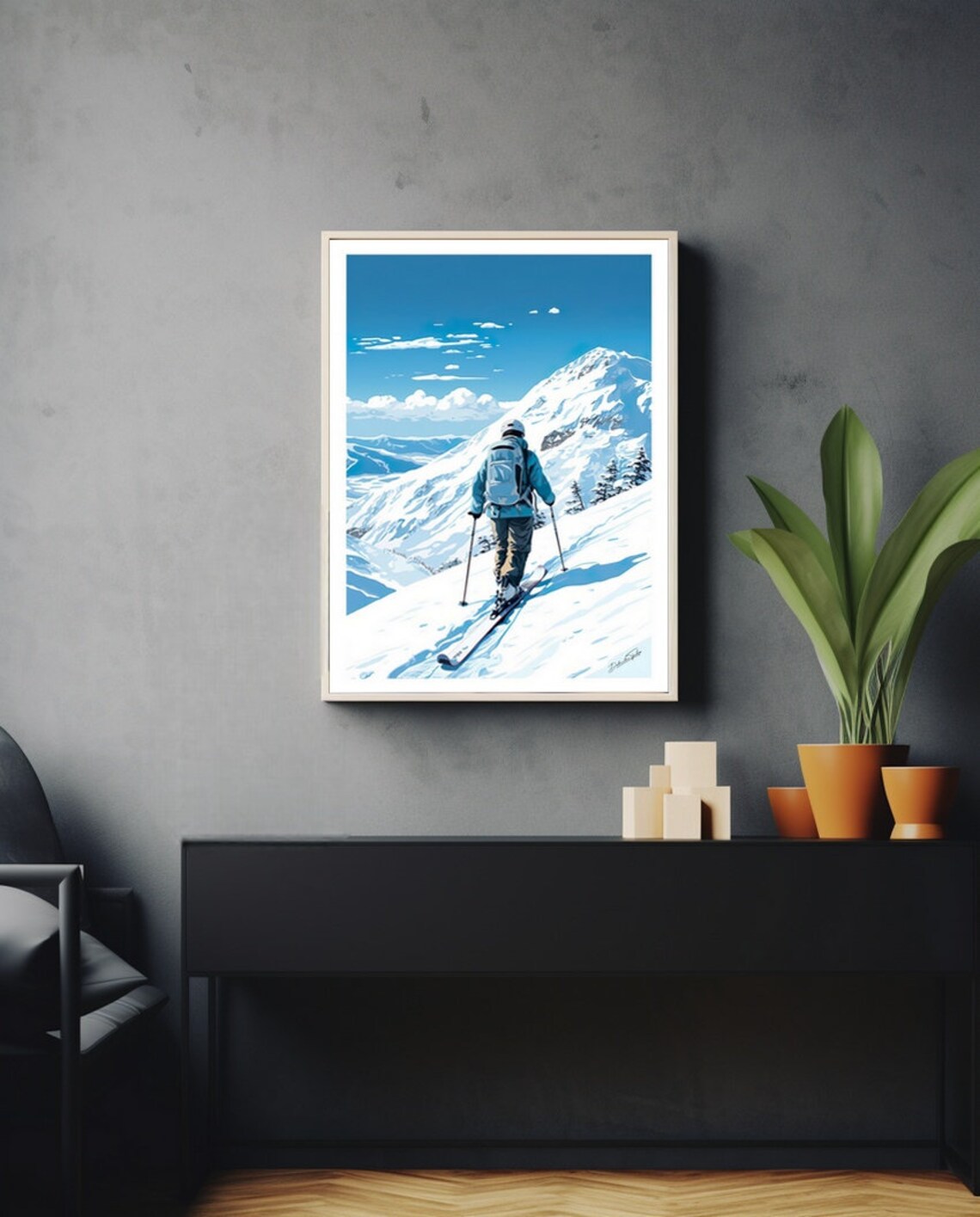 Alpine Skier Powder Slopes Blue Mountain Sports Wall Decor Poster - Image 3