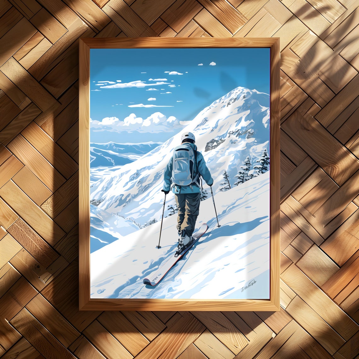 Alpine Skier Powder Slopes Blue Mountain Sports Wall Decor Poster - Image 4