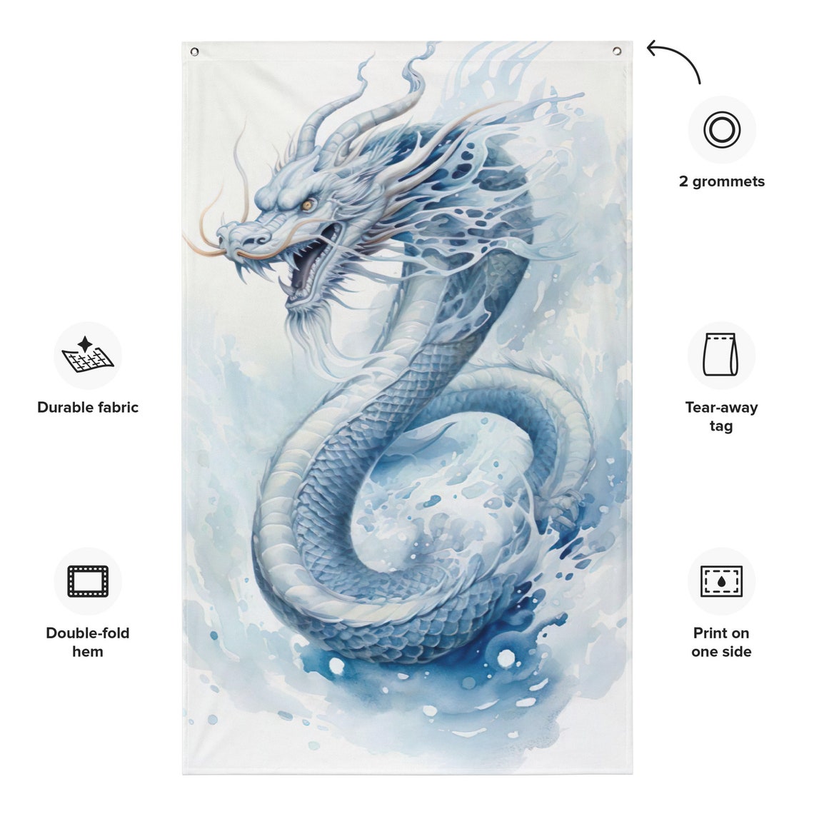 White Chinese Dragon Fabric Wall Tapestry Fantasy Decor Poster - Image 3