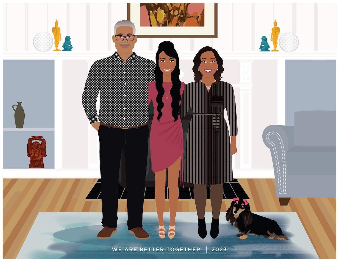 Custom Family of Five with Young Daughter Illustration Portrait Poster - Image 2