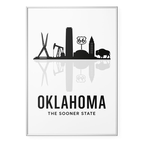 Oklahoma The Sooner State Route 66 Bison Silhouette Poster Art