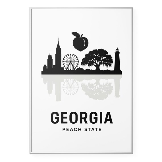Georgia Peach State Atlanta Skyline Landmark Icons Silhouette Poster