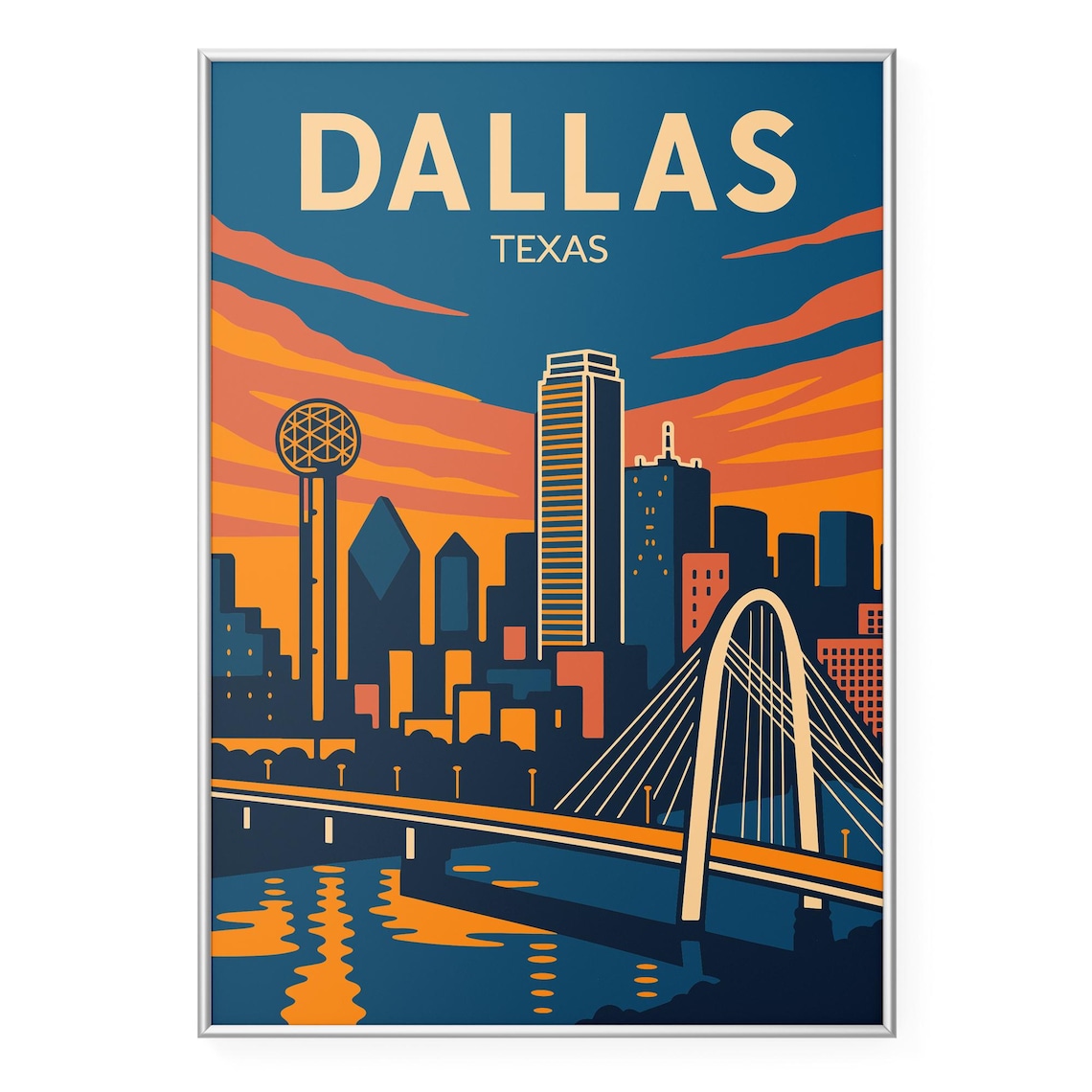 Dallas Skyline At Dusk, Modern Travel Poster