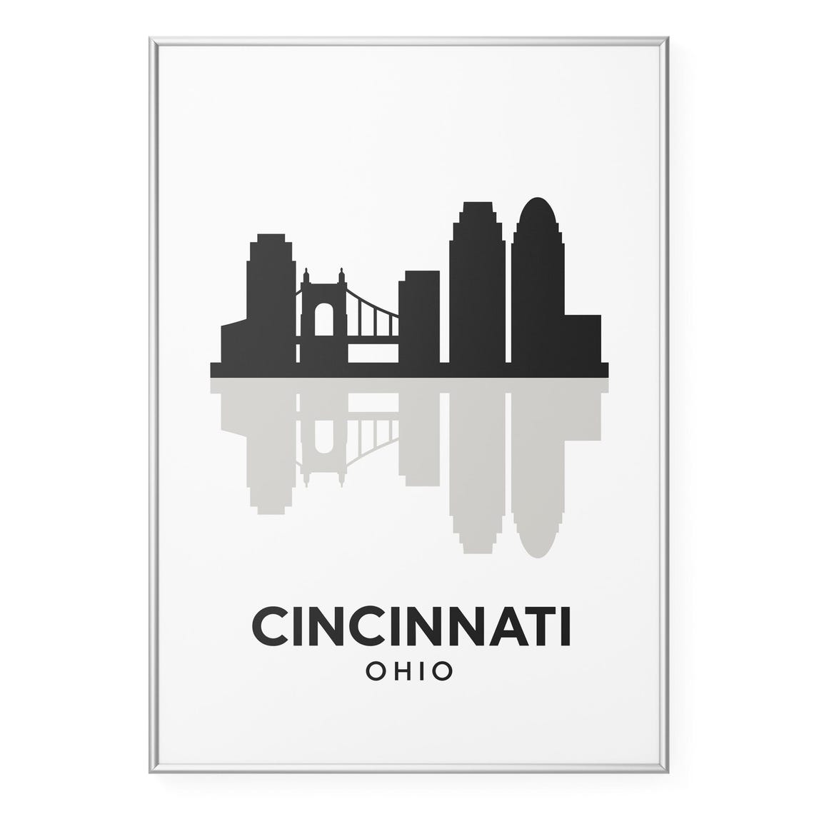 Cincinnati Ohio Skyline Silhouette Reflection Minimalist Poster