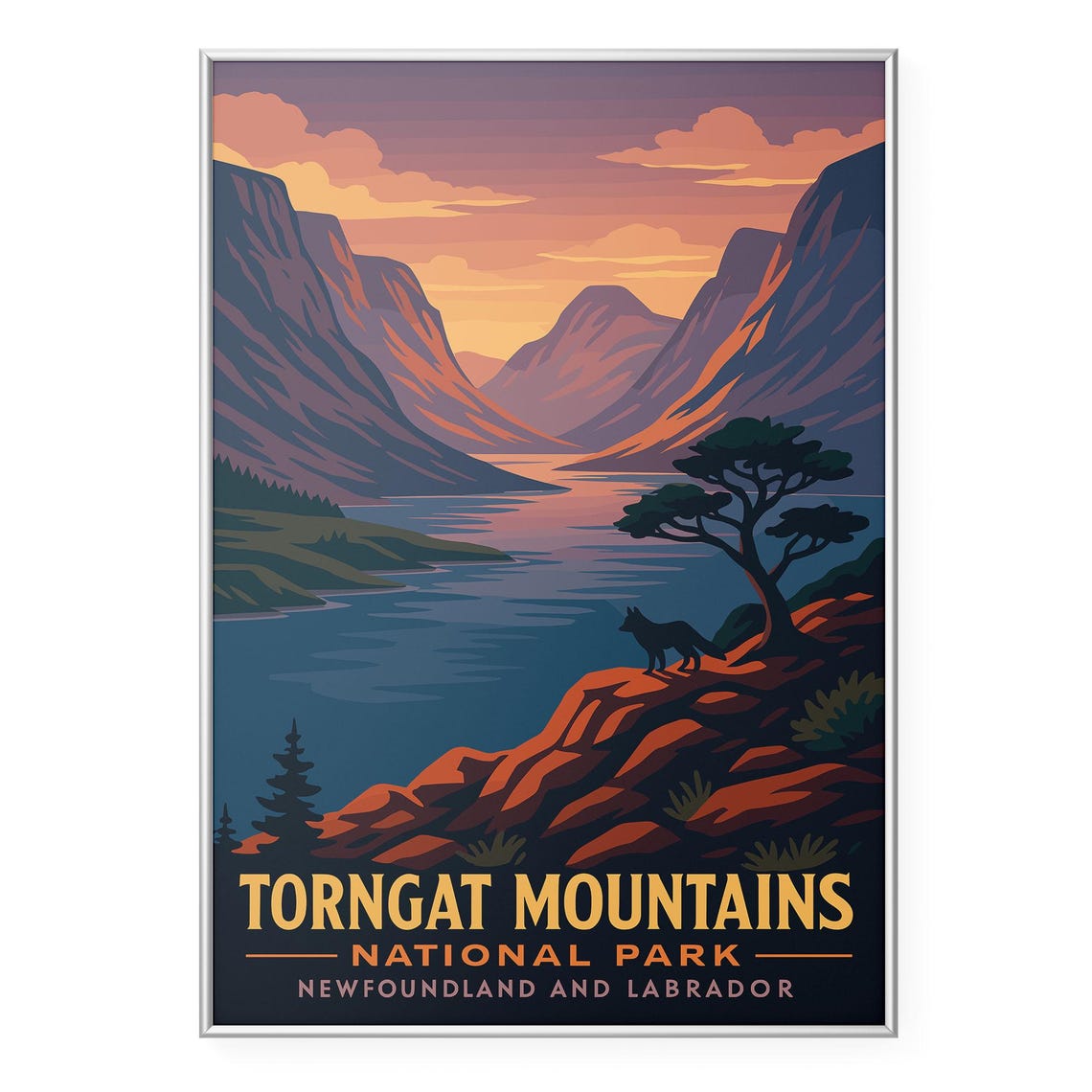 Torngat Mountains National Park Vintage Sunset Fjords Travel Poster