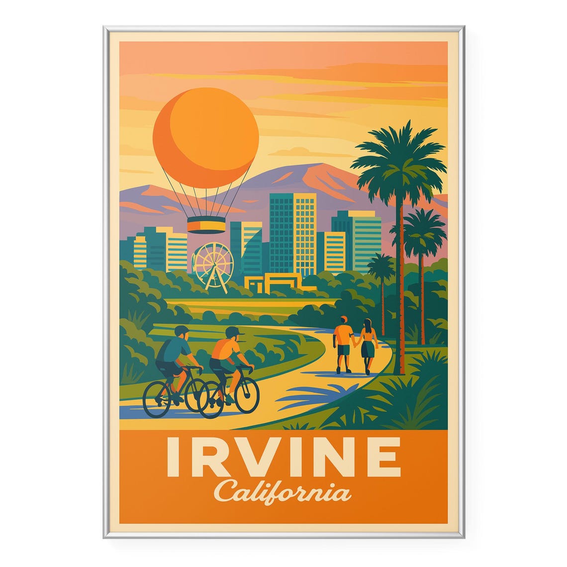 Irvine California Retro Travel Poster with Great Park Balloon