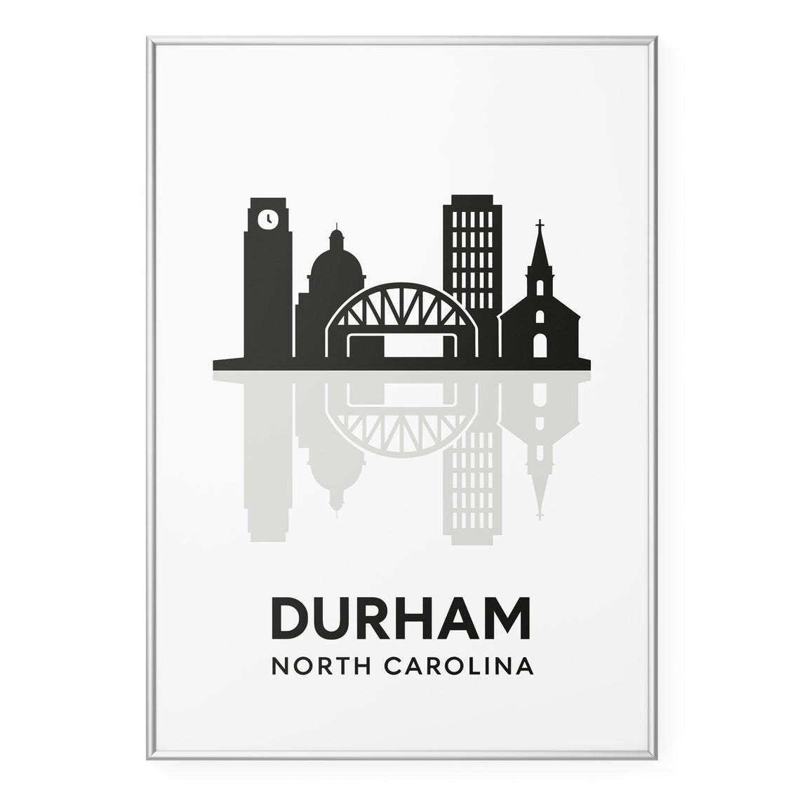 Durham North Carolina Skyline Silhouette Minimalist Wall Poster