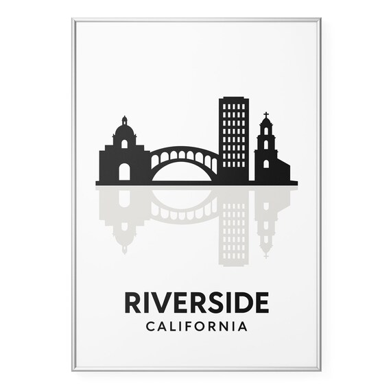 Riverside California Skyline Bridge Black Silhouette Travel Poster