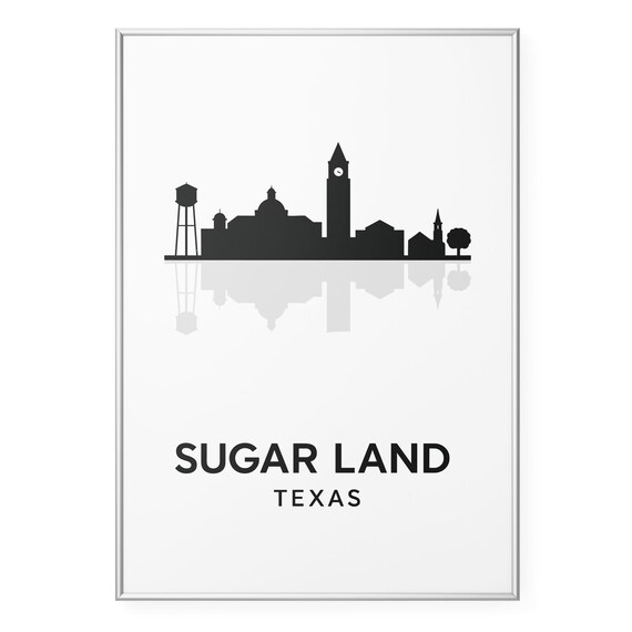 Sugar Land Texas Minimalist Skyline Silhouette Reflection Poster