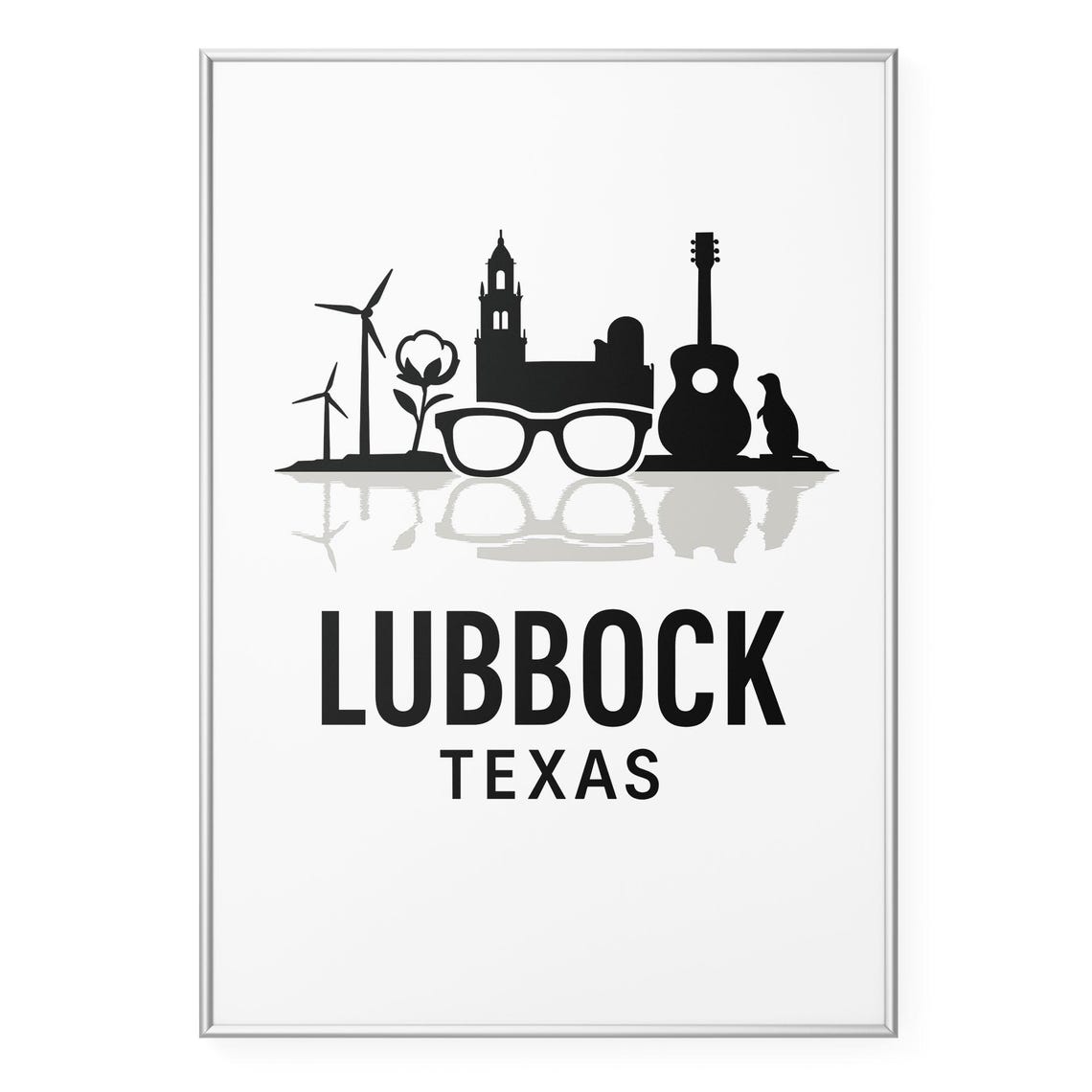 Lubbock Texas Skyline Silhouette Buddy Holly Music City Poster