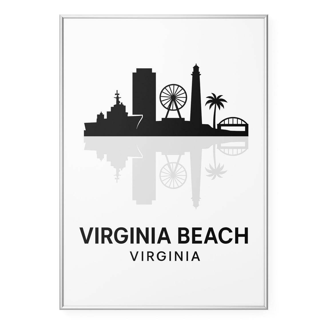 Virginia Beach Virginia Skyline Silhouette Reflection Poster