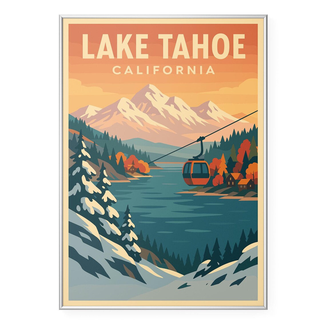 Lake Tahoe Winter Ski Gondola Travel Poster