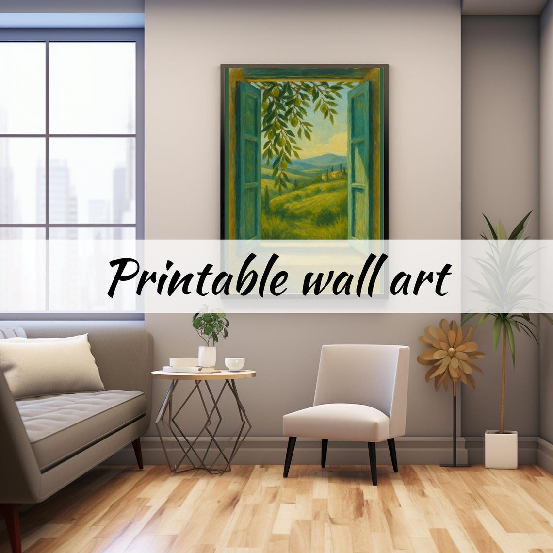 Open Window Rolling Green Hills Lemon Tree Oil Painting Poster - Image 2