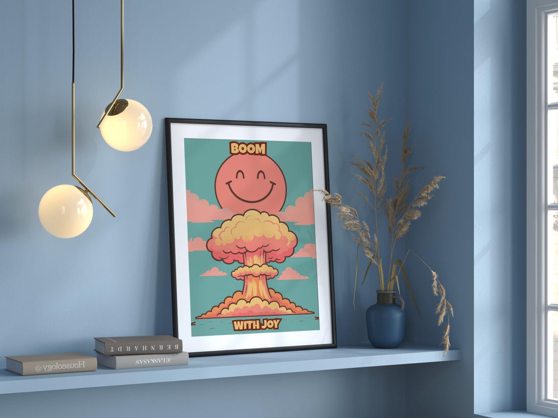 Boom With Joy Funny Mushroom Cloud Retro Pop Surreal Smiley Poster - Image 5